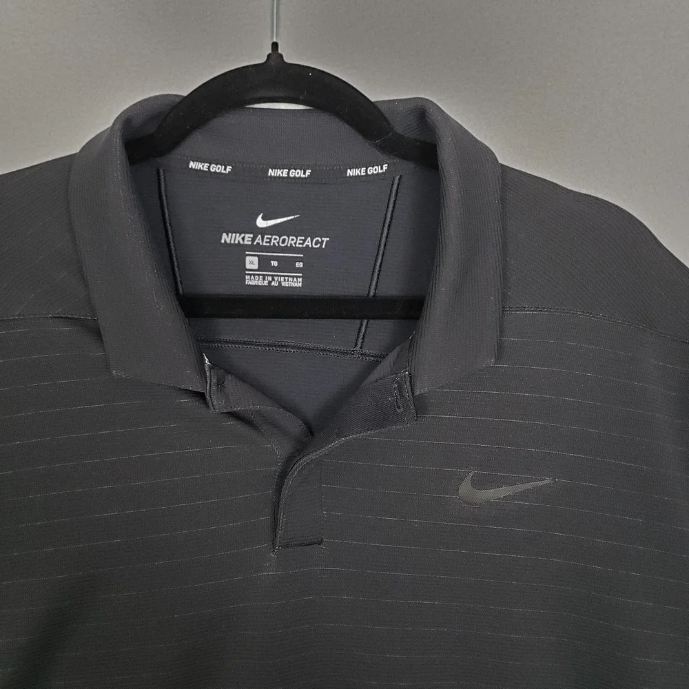 Nike Golf Aeroreact Polo Shirt Black Micro Stripe Activewear Sleeve Logo Size XL